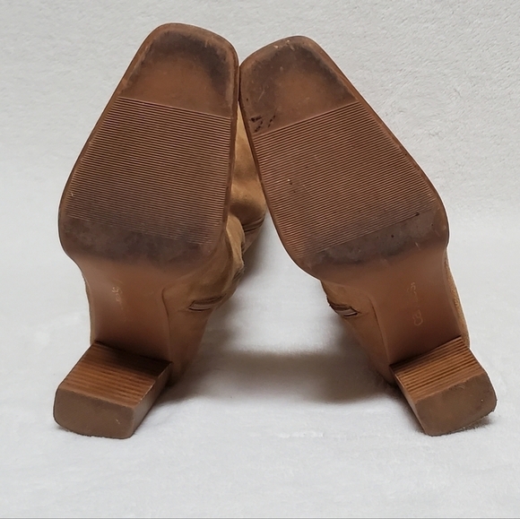 VINTAGE 90s Candies Caramel Faux Suede Stacked Heel Square Toe Knee High Boots 8 - Picture 15 of 16
